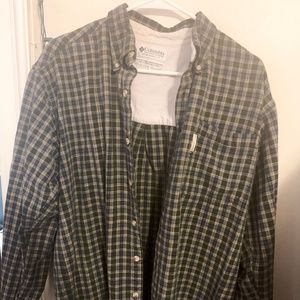 Columbia green and tan plaid shirt (vintage??)